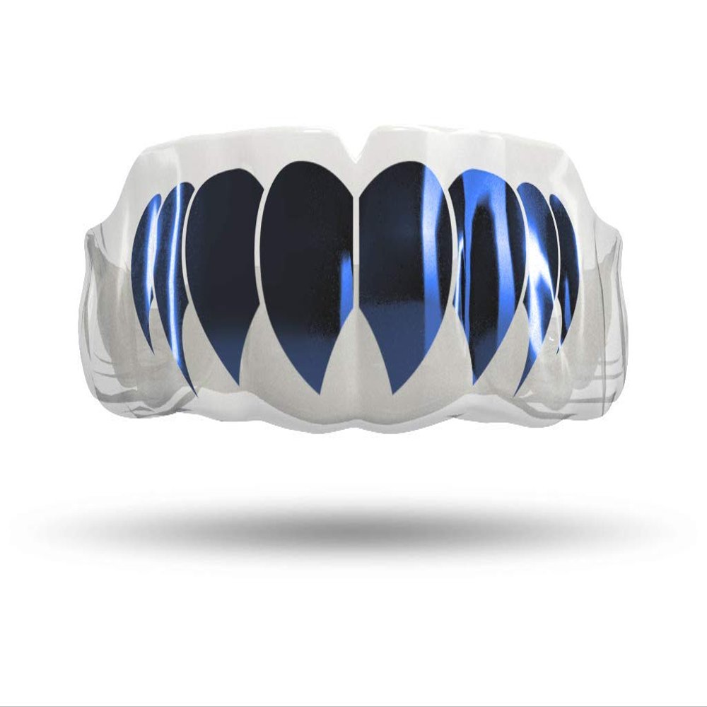 Impact Custom Professional MMA/Boxing/Muaythai Mouthguard Chrome Series (Clear) Midnight Blue Fang- Boxing MMA