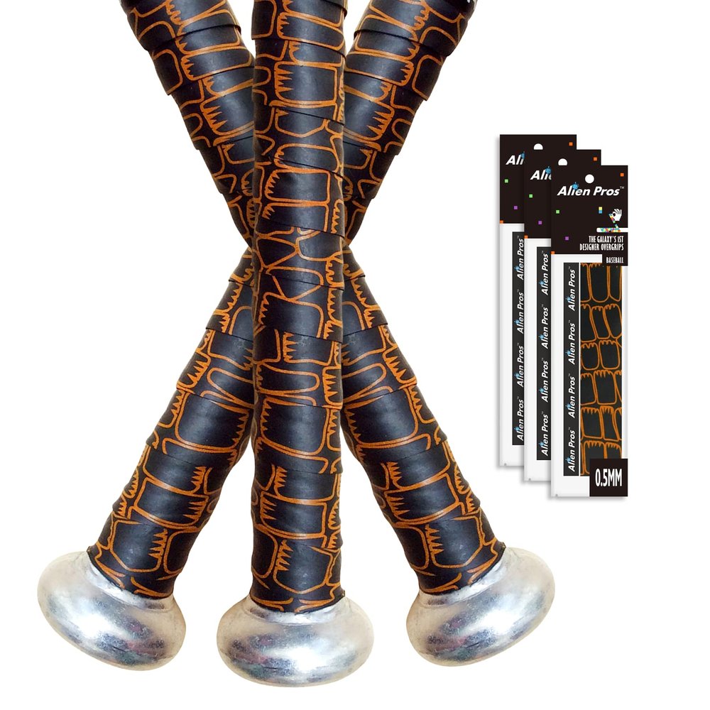 ALIEN PROS Bat Grip Tape 0.5MM for Baseball (3 Grips) Precut and Pro Feel Bat Tape Replacement for Old Baseball Bat Grip Wrap Your Bat for an Epic Home Run (3 Grips, Dragon)