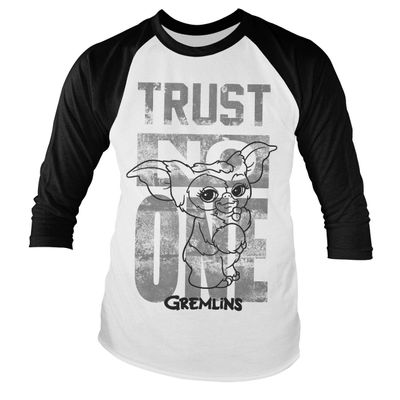 Gremlins Officially Licensed Trust No One Baseball 3/4 Sleeve T-Shirt (White-Black), Small