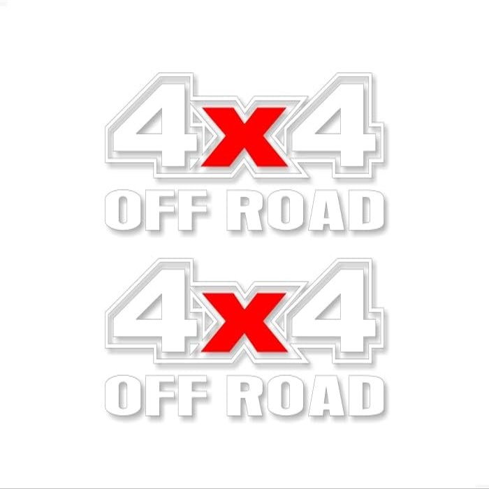 2-4x4 Offroad Solid White with Red X Vinyl 13" Decals Truck Box Stickers (2 Decals - White w/RED X)