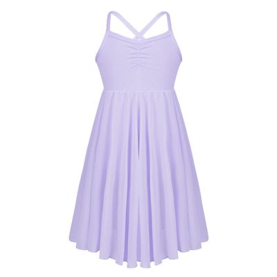 Agoky Kids Girls Crsscross Back Ballet Lyrical Dance Dress Gymnastics Leotard Dress Ballerina Dancewear Costume Lavender Chiffon 2-3 Years