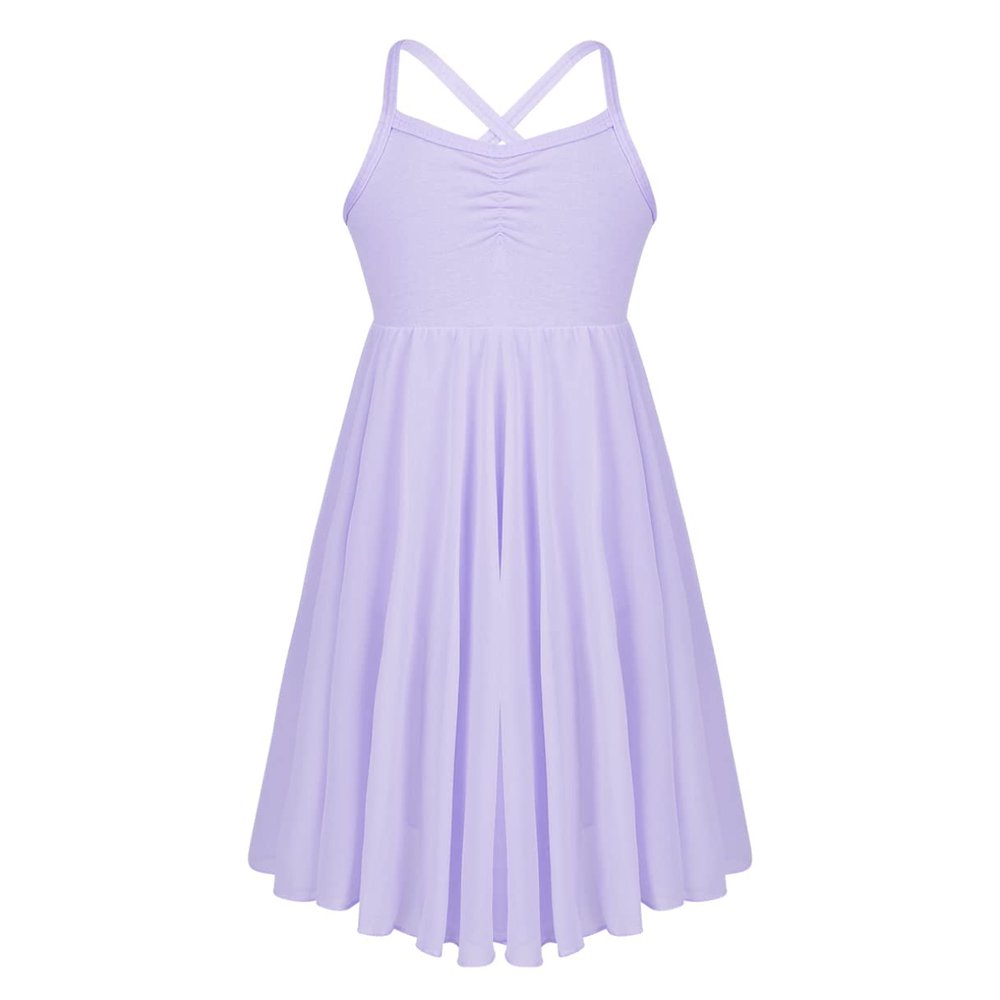 Agoky Kids Girls Crsscross Back Ballet Lyrical Dance Dress Gymnastics Leotard Dress Ballerina Dancewear Costume Lavender Chiffon 2-3 Years
