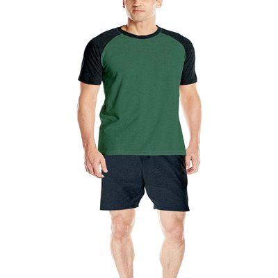 Hanes Men's Adult X-Temp Short Sleeve Cotton Raglan Shirt and Pants Pajamas Pjs Sleepwear Lounge Set - Evergreen (2X-Large)