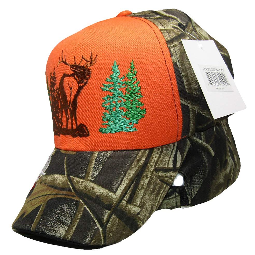 AES Born to Hunt Deer Orange Camo Camouflage Embroidered Hat Cap (RUF)