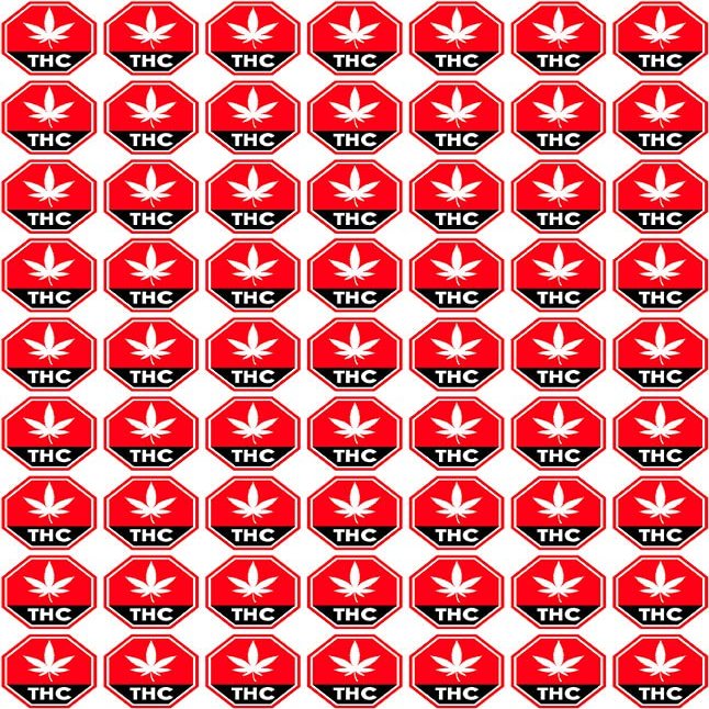 1.25" x 1.25" Warning THC Contour Cut Vinyl Sticker 54 Pack