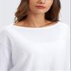 CRZ YOGA Pima Cotton Boat Neck Long Sleeve Shirts for Women - Workout Athletic Yoga Casual Tops Loose Fit Fall T-Shirts White Medium view 4