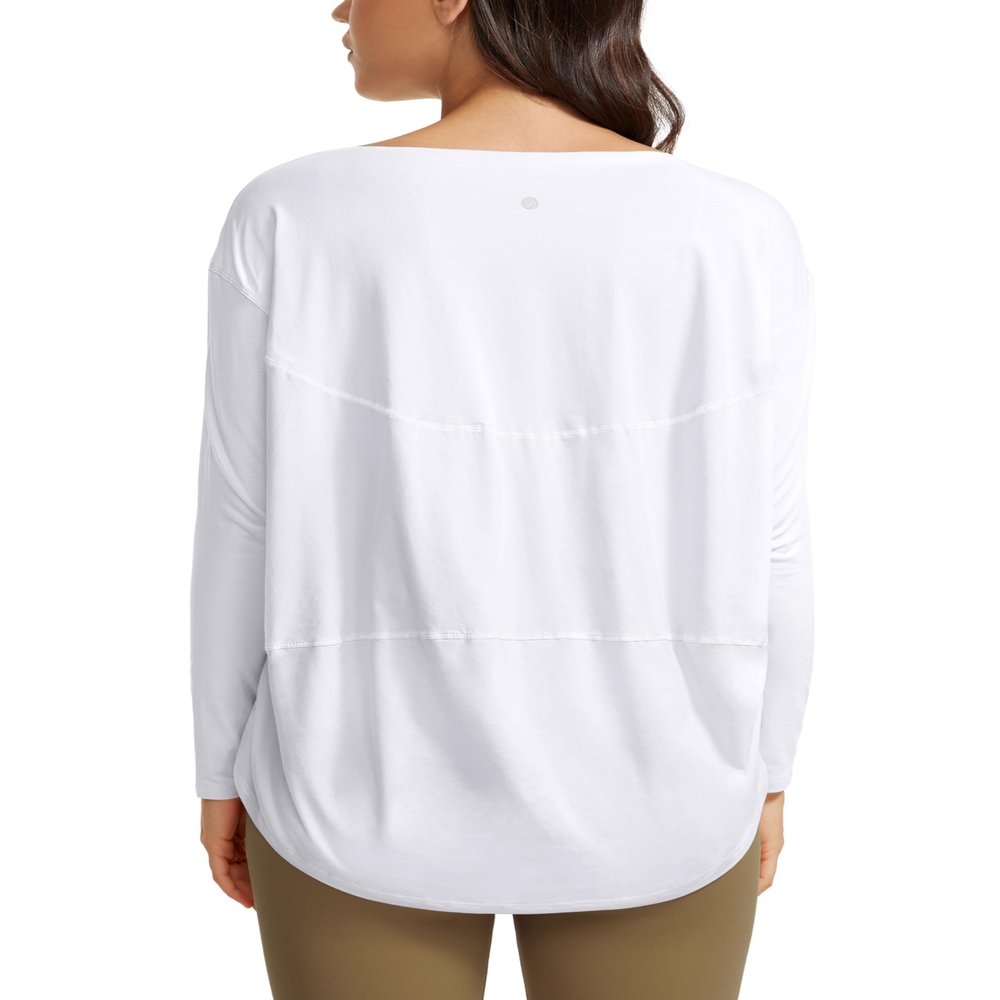 CRZ YOGA Pima Cotton Boat Neck Long Sleeve Shirts for Women - Workout Athletic Yoga Casual Tops Loose Fit Fall T-Shirts White Large