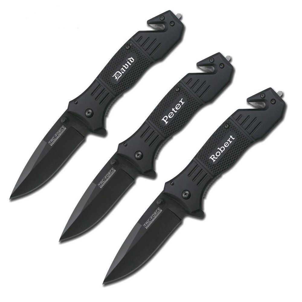 GIFTS INFINITY Personalized Laser Engraved Pocket Knife with Stonewashed Blade and Thumb Stud Opener - Seat Belt Cutter, Stainless Steel Handle Color Code - TF-434