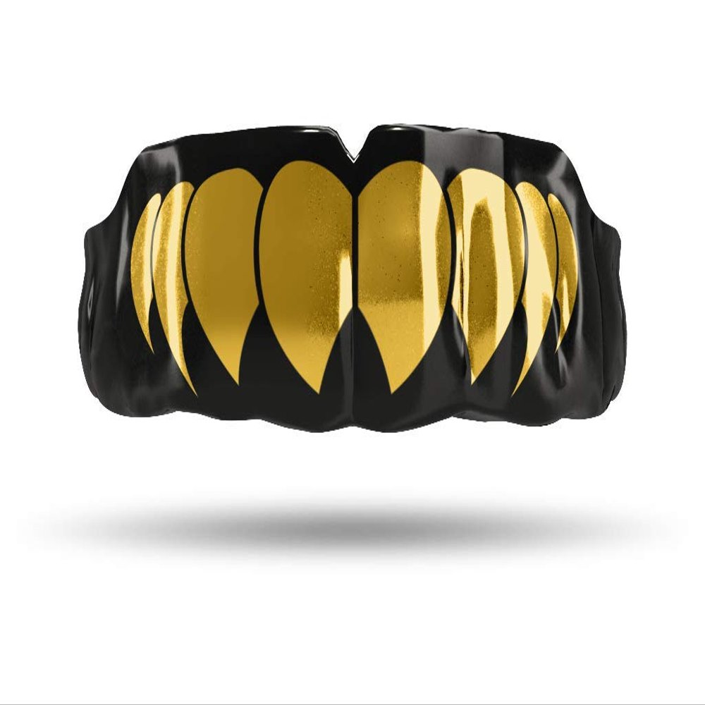 Impact Custom Professional All Sports Mouthguard Chrome Series (Black) Gold Fang - Jiu Jitsu/Football/Lacrosse & More