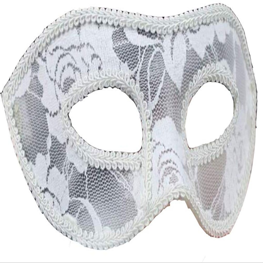 AZYOUNG Men's Black White Red Translucent Masquerade Simple Fashion Half Face Mask,White