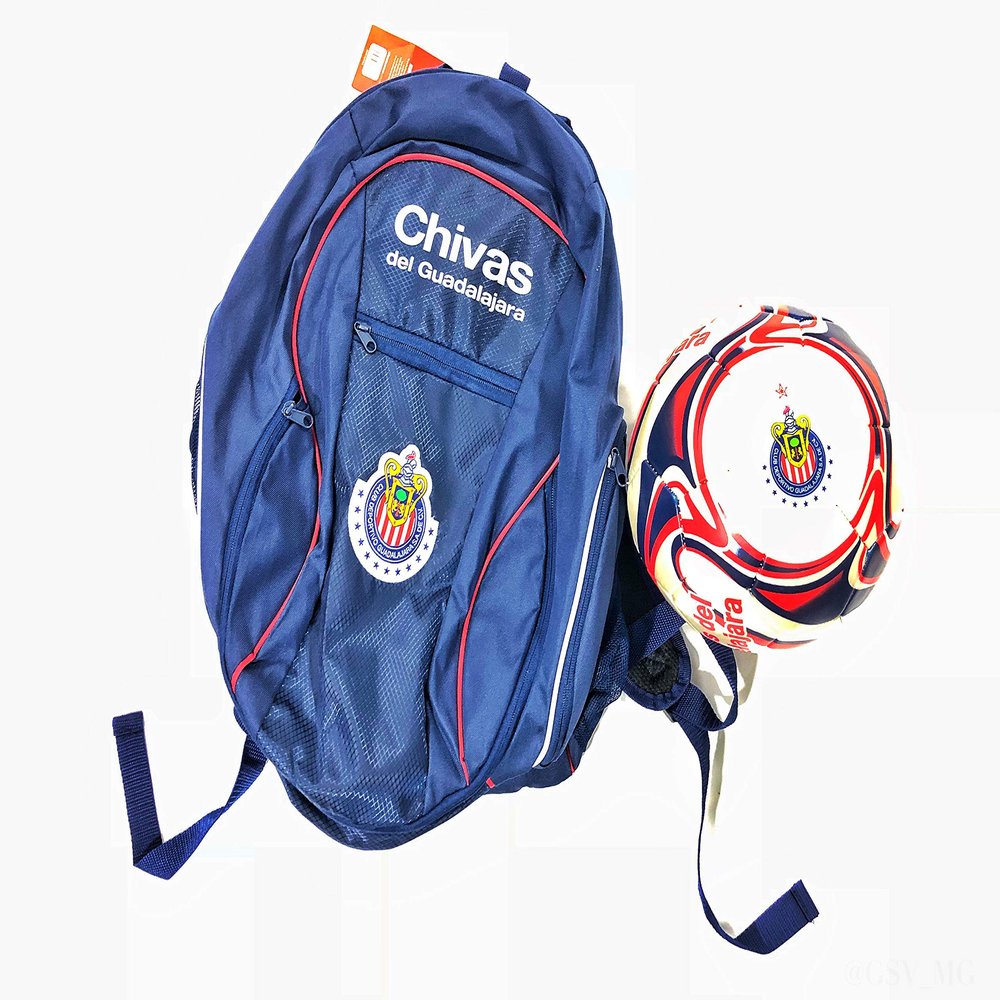 Chivas De Guadalajara Soccer Backpack + Size 5 White Soccer Ball Gift Bundle Official Licensed Soccer Bag with Ball Holder