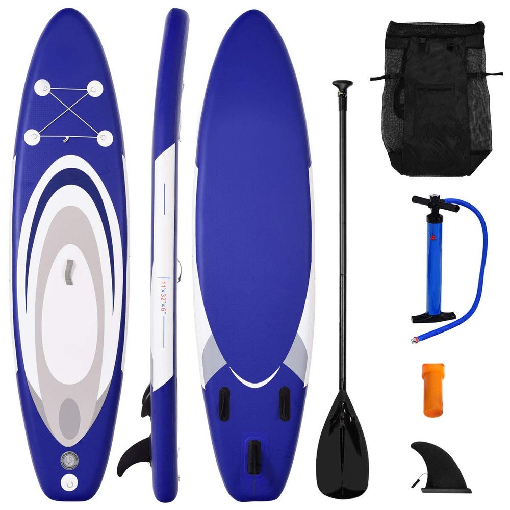 GOFLAME 11' Inflatable Stand up Paddle Board Adjustable Paddle, Leash, Pump and Backpack,Surfboard SUP Board with Pump Repair Kit, 6 Inch Thick (Blue, 11')