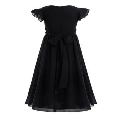 ACSUSS Kids Chiffon Flower Girl Dress Flutter Sleeve Wedding Bridesmaid Ball Gown Party Dress Black 14