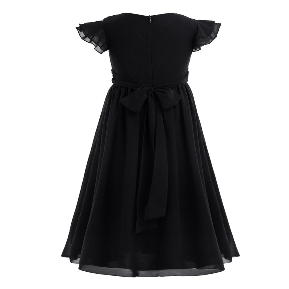 ACSUSS Kids Chiffon Flower Girl Dress Flutter Sleeve Wedding Bridesmaid Ball Gown Party Dress Black 14
