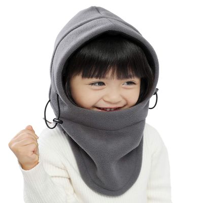 Kids Winter Windproof Cap,Children's Double Warm Balaclava Face Mask for Cold Weather,Neck Warmer,Adjustable Full Face Cover Hat for Boys Girls,Perfect for Skiing,Cycling(Grey+Black)