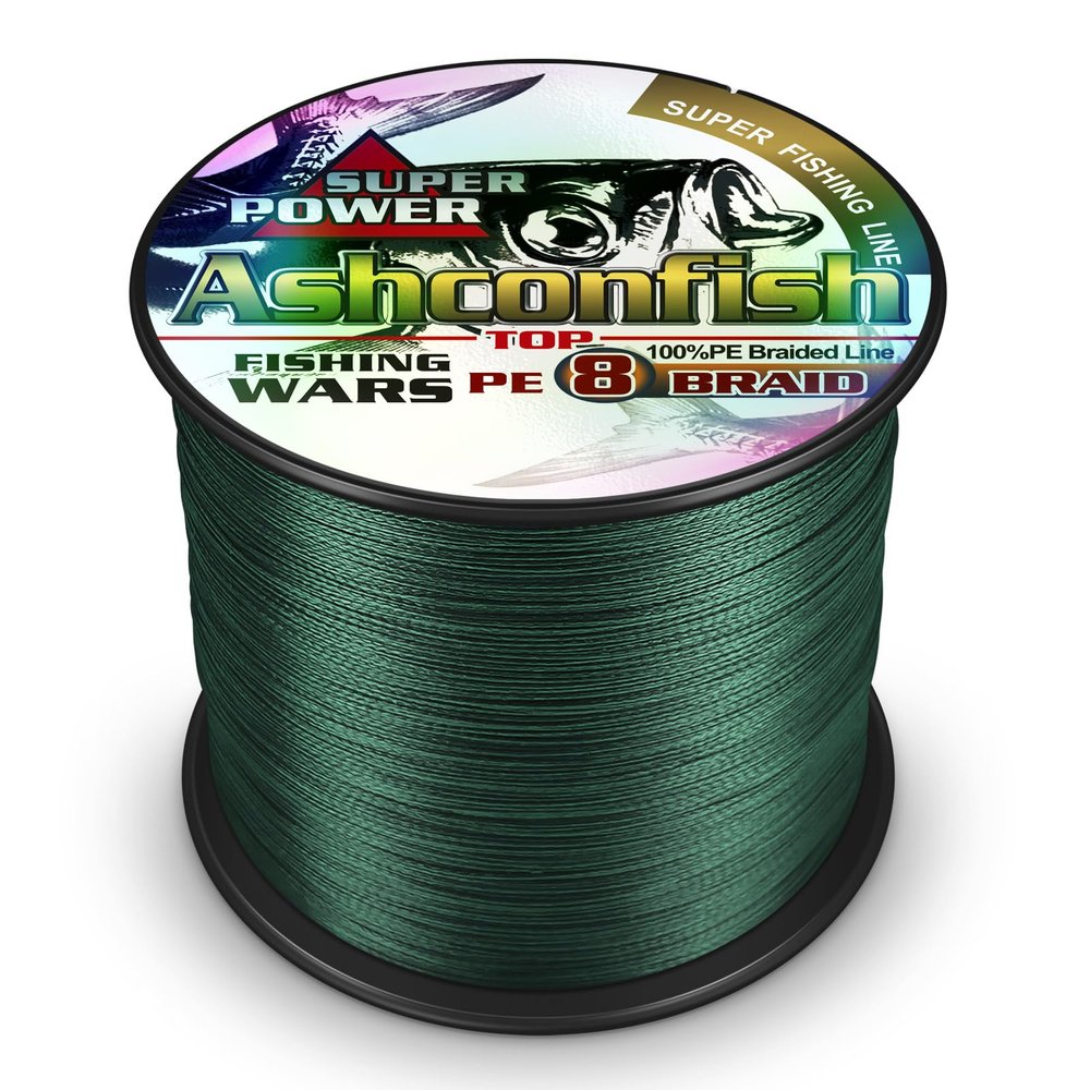 Ashconfish Braided Fishing Line- 8 Strands Super Strong PE Fishing Wire Heavy Tensile for Saltwater & Freshwater Fishing -Abrasion Resistant - Zero Stretch- 300M/328Yards 6LB Moss Green