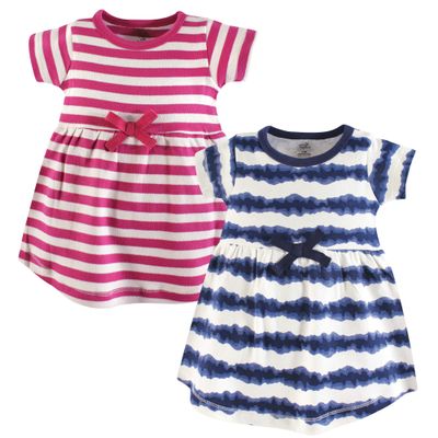 Touched by Nature baby girls Organic Cotton Short-sleeve and Long-sleeve Dresses Playwear Dress, Toddler Tie Dye Stripe Short Sleeve, 3T US