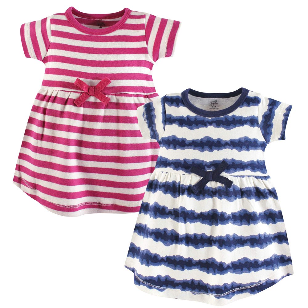 Touched by Nature baby girls Organic Cotton Short-sleeve and Long-sleeve Dresses Playwear Dress, Toddler Tie Dye Stripe Short Sleeve, 3T US