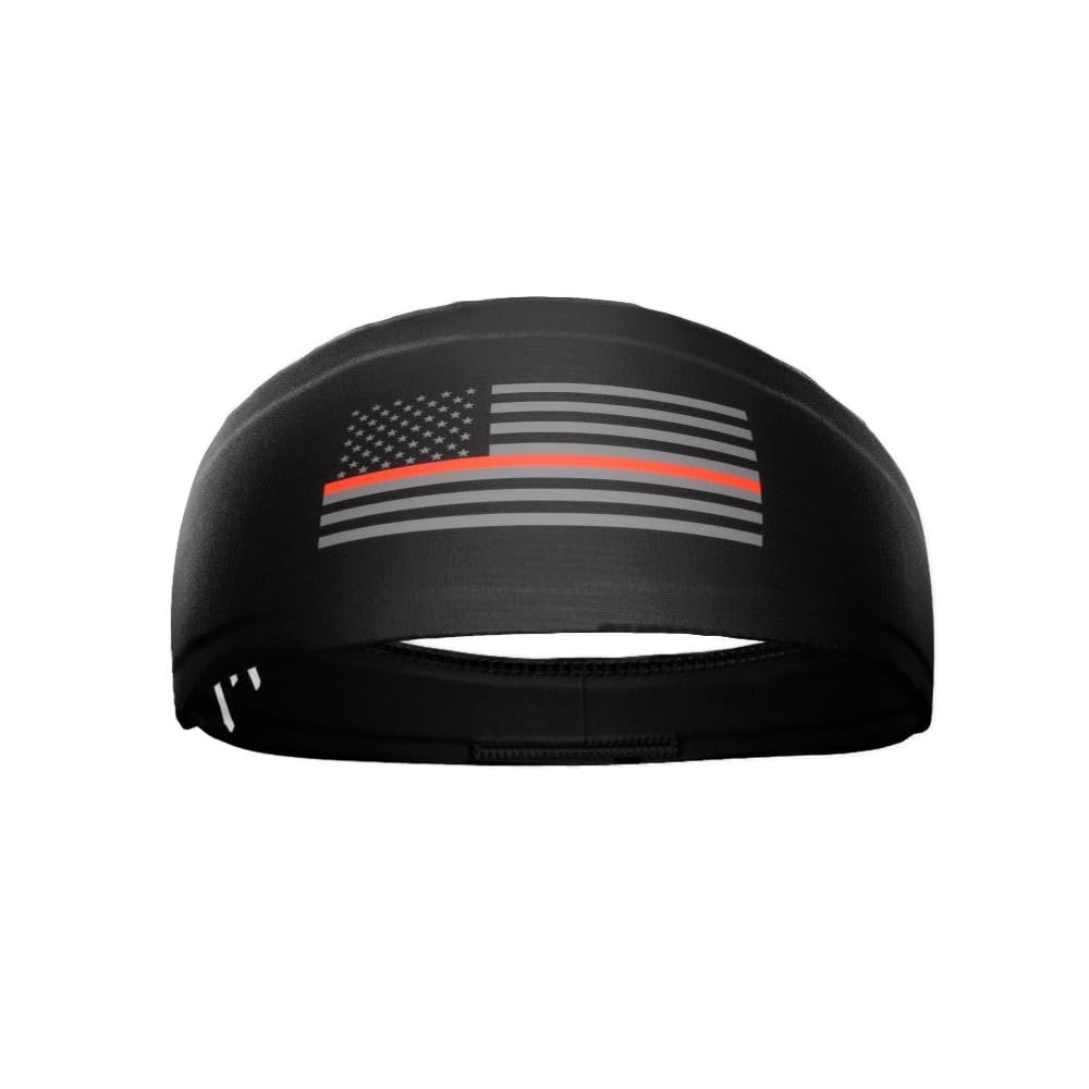 20+ Designs! Unisex Headband/Sweatband. Best for Sports, Fitness, Working Out, Yoga. Tapered Design. (Tactical Thin Red Line)