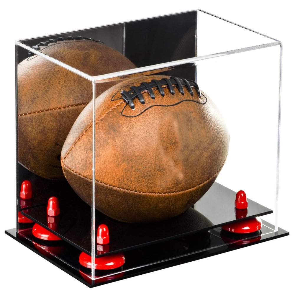 Better Display Cases Acrylic Mini - Miniature (not Full Size) Football Display Case with Mirror and Red Risers (A005-RR)