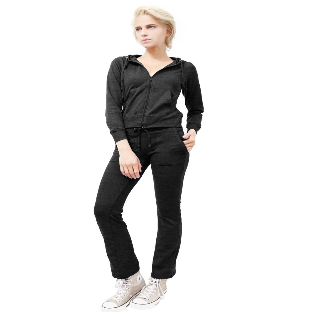 J.LOVNY Womens Comfy French Terry Hoodie and Sweatpants Training Tracksuit Set Charcoal