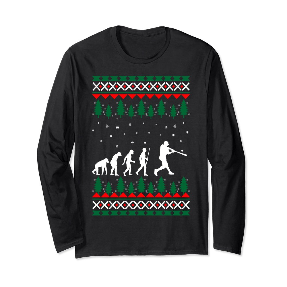 Baseball Human Evolution Christmas Ugly Sweater Tshirt