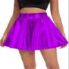Women's Shiny Flared Pleated Mini Skater Skirt (M, Purple) view 1