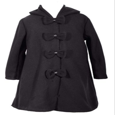 Bonnie Jean Girls Dress Black Coat Long Sleeve Button Holiday Special Occasion Winter Coat Outerwear (12 Months, Black)