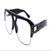Dweebzilla Gazelle B-Boy Square Metal & Plastic Retro Aviator Sunglasses (Black & Gunmetal, Clear) view 1