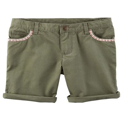 Carter's Girls' Embroidered Twill Shorts- Olive, 3T