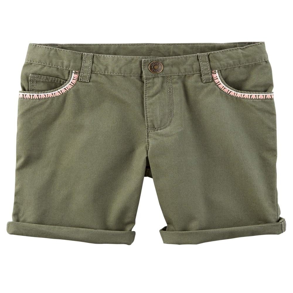 Carter's Girls' Embroidered Twill Shorts- Olive, 3T