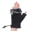 Suede Women Fingerless Gloves Warm Wrist Faux Fur Half Finger Driving Texting Winter Fuzzy Cold Weather Warmer Mitten view 2