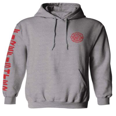0121. America Patriotic Firefighter Support Seal Thin Red Line Fonts Fireman Sweatshirt Pullover Hoodie (Light Gray, Medium)