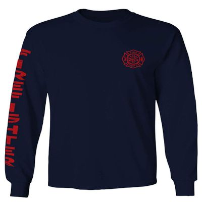 0121. America Patriotic Firefighter Support Seal Thin Red Line Fonts Fireman Men's Long Sleeve t Shirt (Characol, 2X Large)