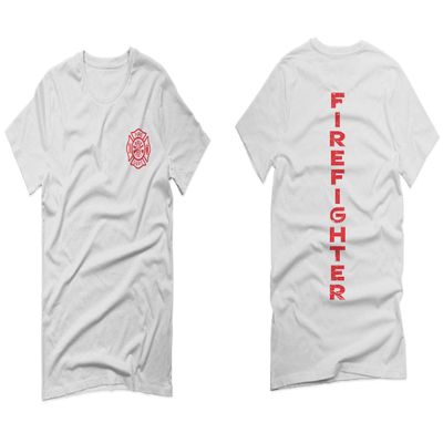 0121. America Patriotic Firefighter Support Seal Thin Red Line Fonts Fireman for Men T Shirt (White, 2X Large)