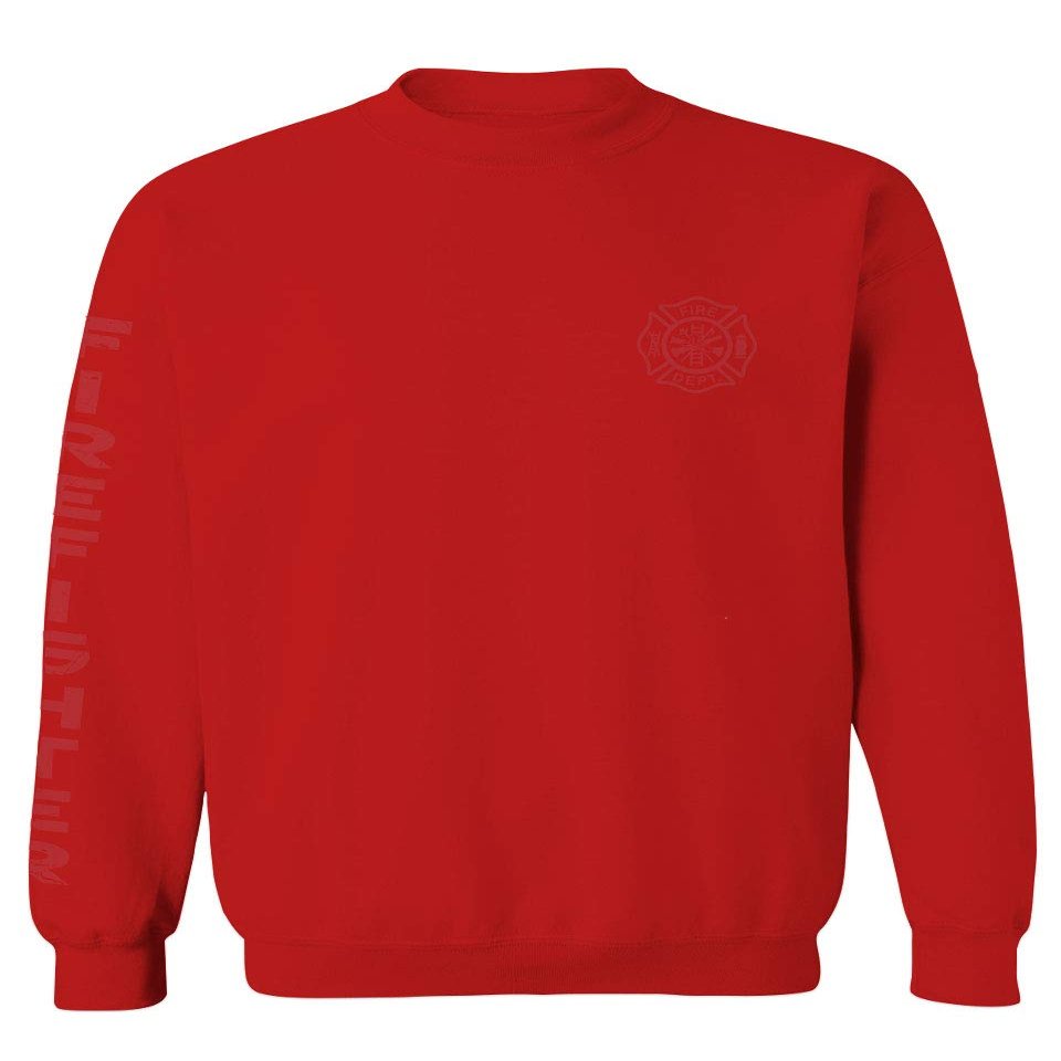 0121. America Patriotic Firefighter Support Seal Thin Red Line Fonts Fireman Men's Crewneck Sweatshirt (Red, X-Large)