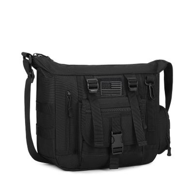 ArcEnCiel Tactical Sling Bag for Men, MOLLE Shoulder Pack, Sturdy EDC Crossbody Bag with Utility Pockets & Hook-and-Loop Patch - For Travel, Work & Outdoor (Black)