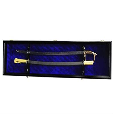 sfDisplay.com,LLC. Single Sword & Scabbard Display Case Cabinet Wall Rack Custom Colors - Lockable (Black Finish, Blue Felt Background)