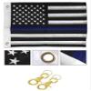 AES 12x18 Embroidered Nylon Sewn USA Police Thin Blue Line Memorial Car Boat Flag w/Clips view 1