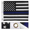 AES 12x18 Embroidered Nylon Sewn USA Police Thin Blue Line Memorial Car Boat Flag w/Clips view 2