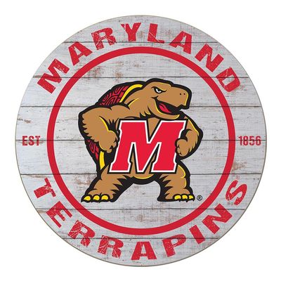 KH Sports Fan Maryland Terrapins Weathered Circle Sign, 20x20 Inches, Terrapins Decor for Dorm Room, Bedroom, Fan Cave, Living Room; Display Your Team Spirit with This Unique Maryland Terrapins Wall Art