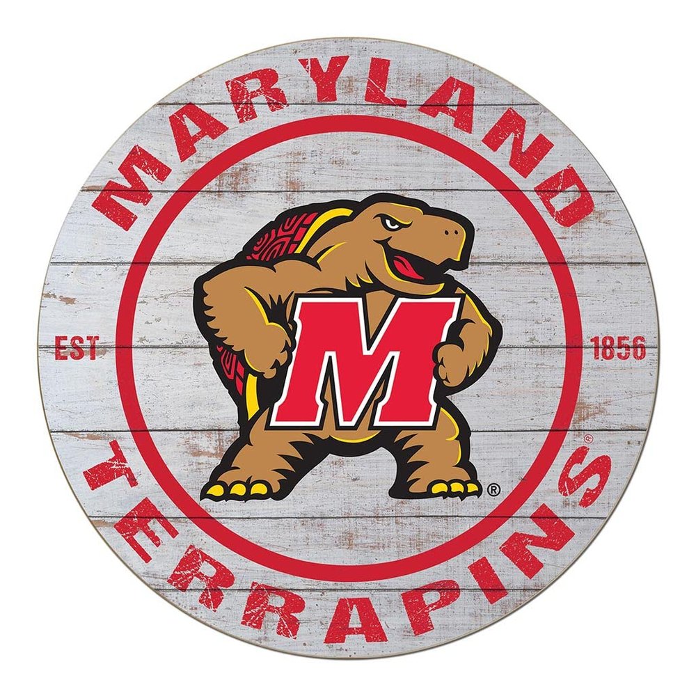 KH Sports Fan Maryland Terrapins Weathered Circle Sign, 20x20 Inches, Terrapins Decor for Dorm Room, Bedroom, Fan Cave, Living Room; Display Your Team Spirit with This Unique Maryland Terrapins Wall Art