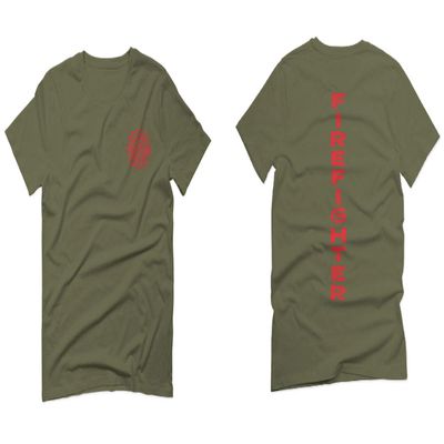 0121. America Patriotic Firefighter Support Seal Thin Red Line Fonts Fireman for Men T Shirt (Olive Green, 2X-Large)