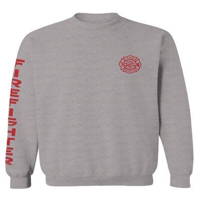 0121. America Patriotic Firefighter Support Seal Thin Red Line Fonts Fireman Men's Crewneck Sweatshirt (Light Gray X-Large)