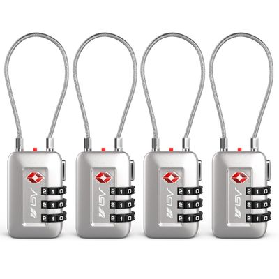 TSA Accepted Luggage Travel Lock, Set-Your-Own Combination Lock for School Gym Locker, Luggage Suitcase Baggage Locks, Filing Cabinets, Toolbox, Case (Silver, 4 Pack)
