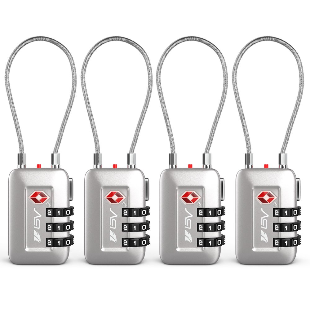 TSA Accepted Luggage Travel Lock, Set-Your-Own Combination Lock for School Gym Locker, Luggage Suitcase Baggage Locks, Filing Cabinets, Toolbox, Case (Silver, 4 Pack)