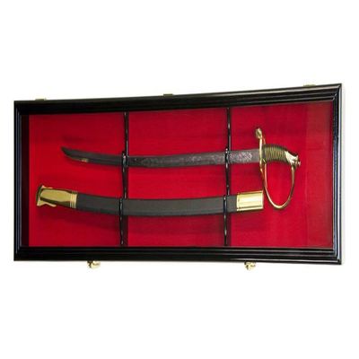 sfDisplay.com,LLC. Single Sword & Scabbard Display Case Cabinet Wall Rack Custom Colors - Lockable (Black Finish, Red Felt Background)