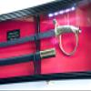sfDisplay.com,LLC. Single Sword & Scabbard Display Case Cabinet Wall Rack Custom Colors - Lockable (Walnut Finish w/LED, Green Felt Background) view 3