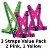 speedyweb High Visibility Elastic Reflective Safety Vest Harness Jogging Strap (2 Pink & 1 Yellow) view 2