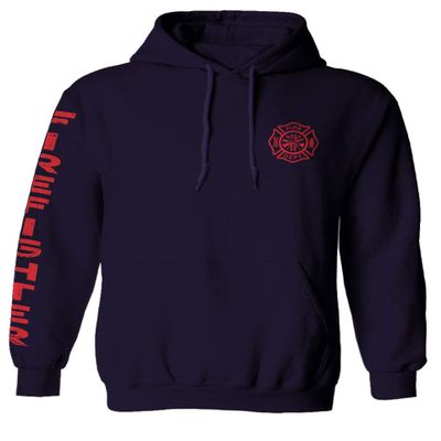 0121. America Patriotic Firefighter Support Seal Thin Red Line Fonts Fireman Sweatshirt Pullover Hoodie (Navy, Large)